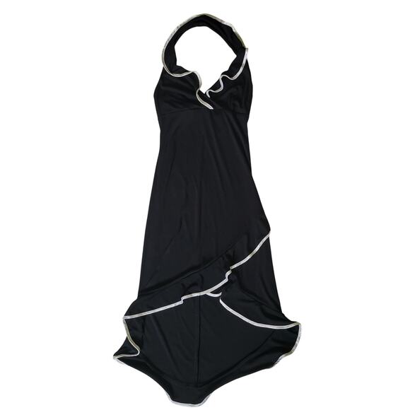 Vintage Y2K Ruby Rox S Dress Black White Halter Midi Contrast HiLow Minimalist - Picture 1 of 6
